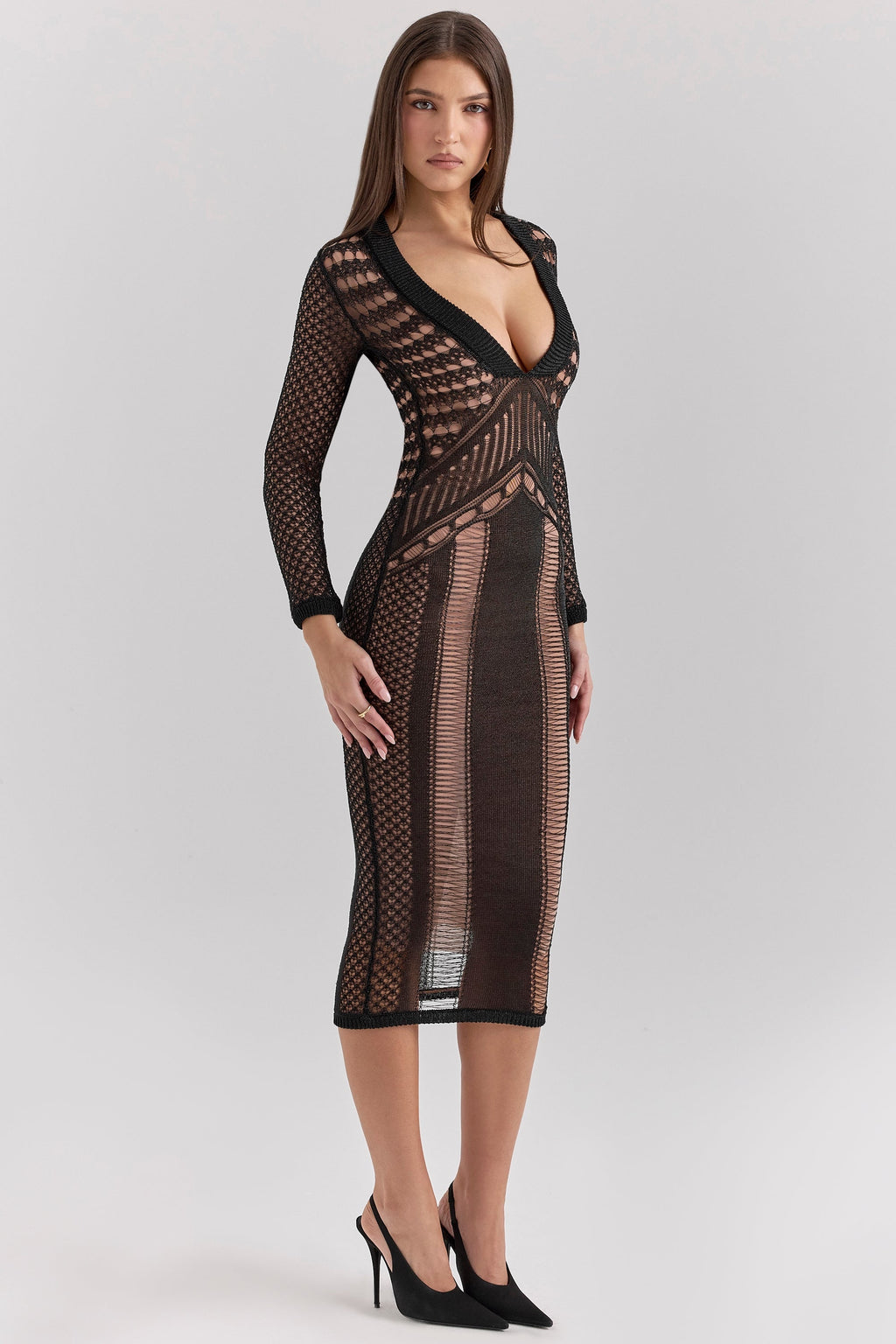 black plunge midi dress - sale