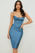 aegean blue corset midi dress