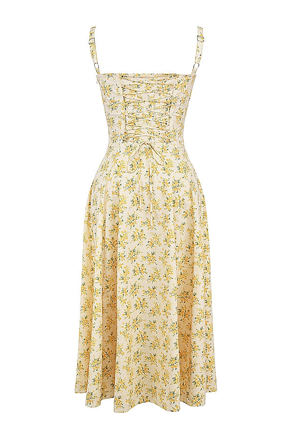 buttercup vintage floral print cotton bustier sundress