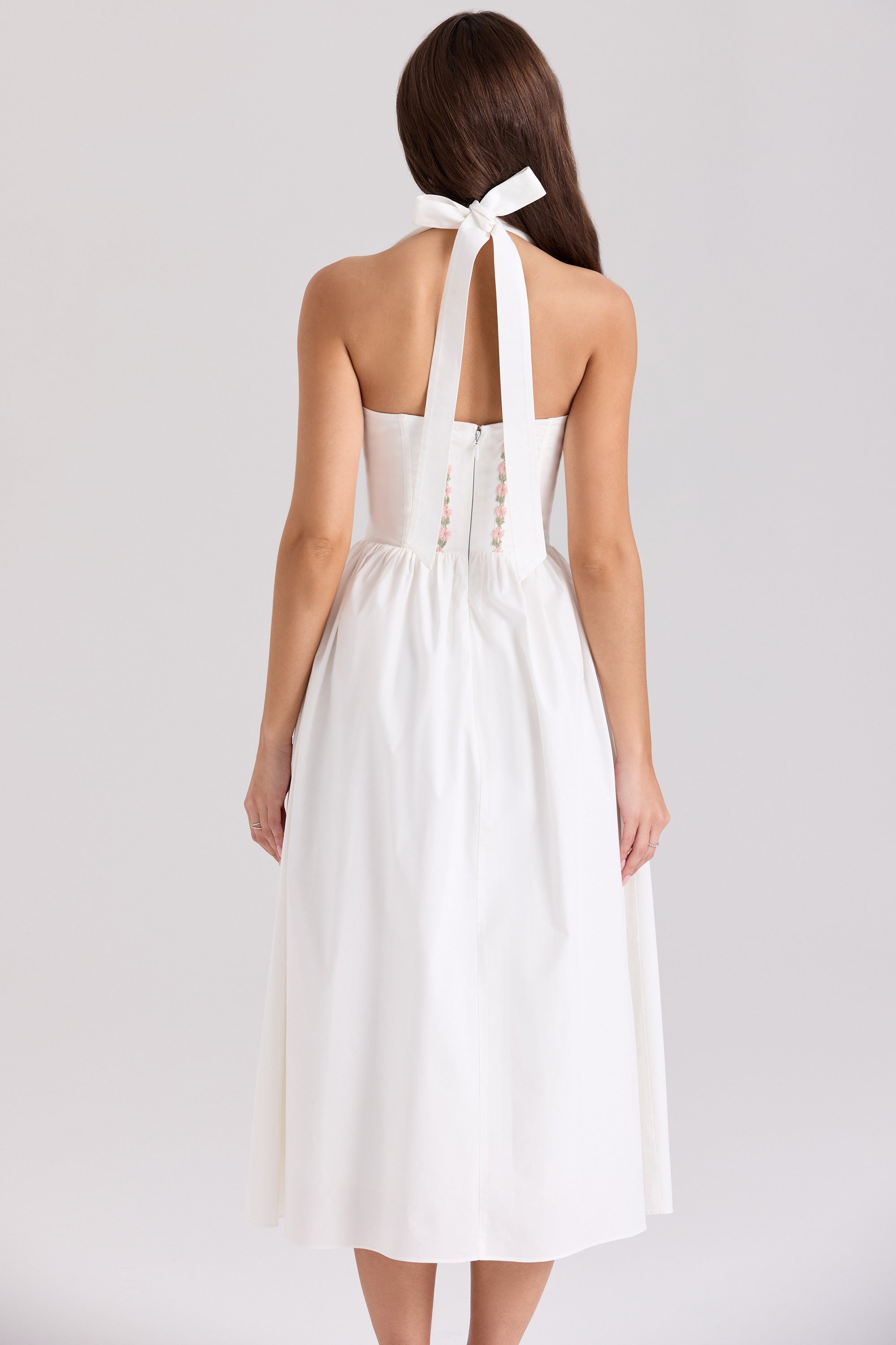 white cotton halter neck midi dress