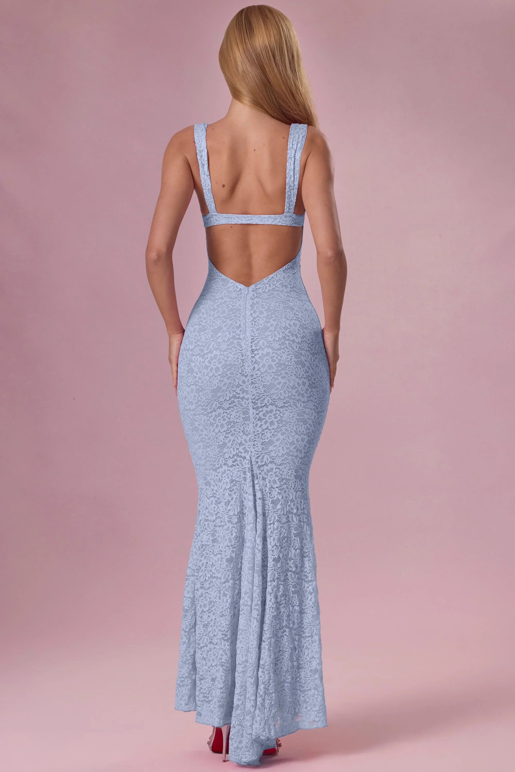 Lace Sweetheart-Neck Gown in Powder Blue