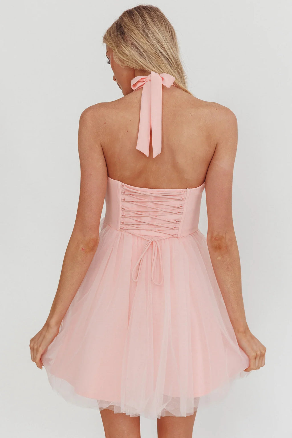 Princessa Sweetheart Neckline Halter Mini Dress Pink