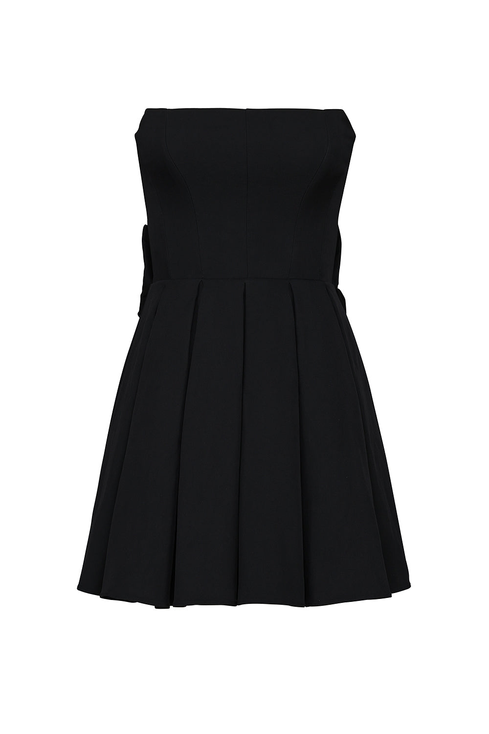 black strapless detachable bow mini dress