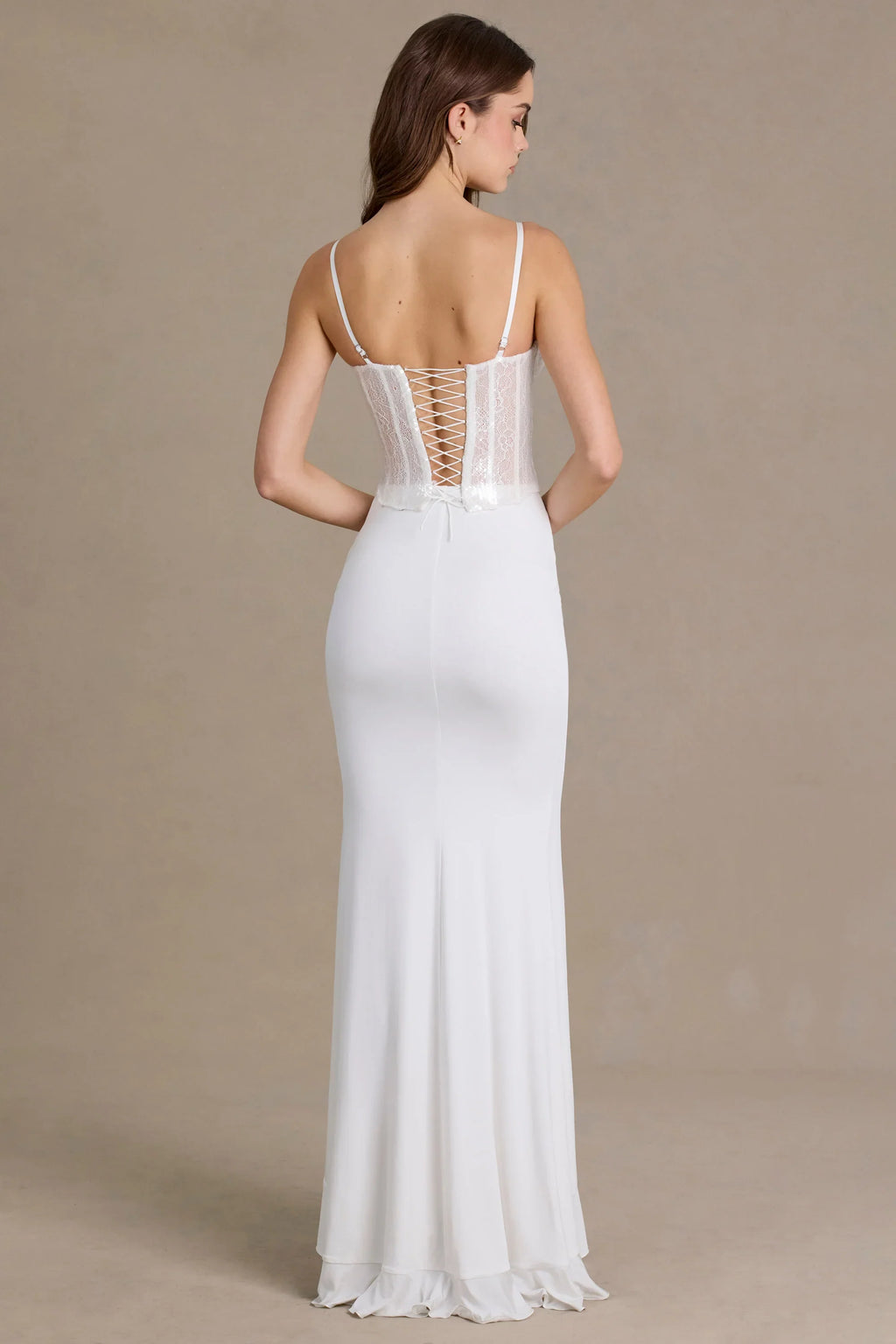 Embellished Lace Corset Gown in White
