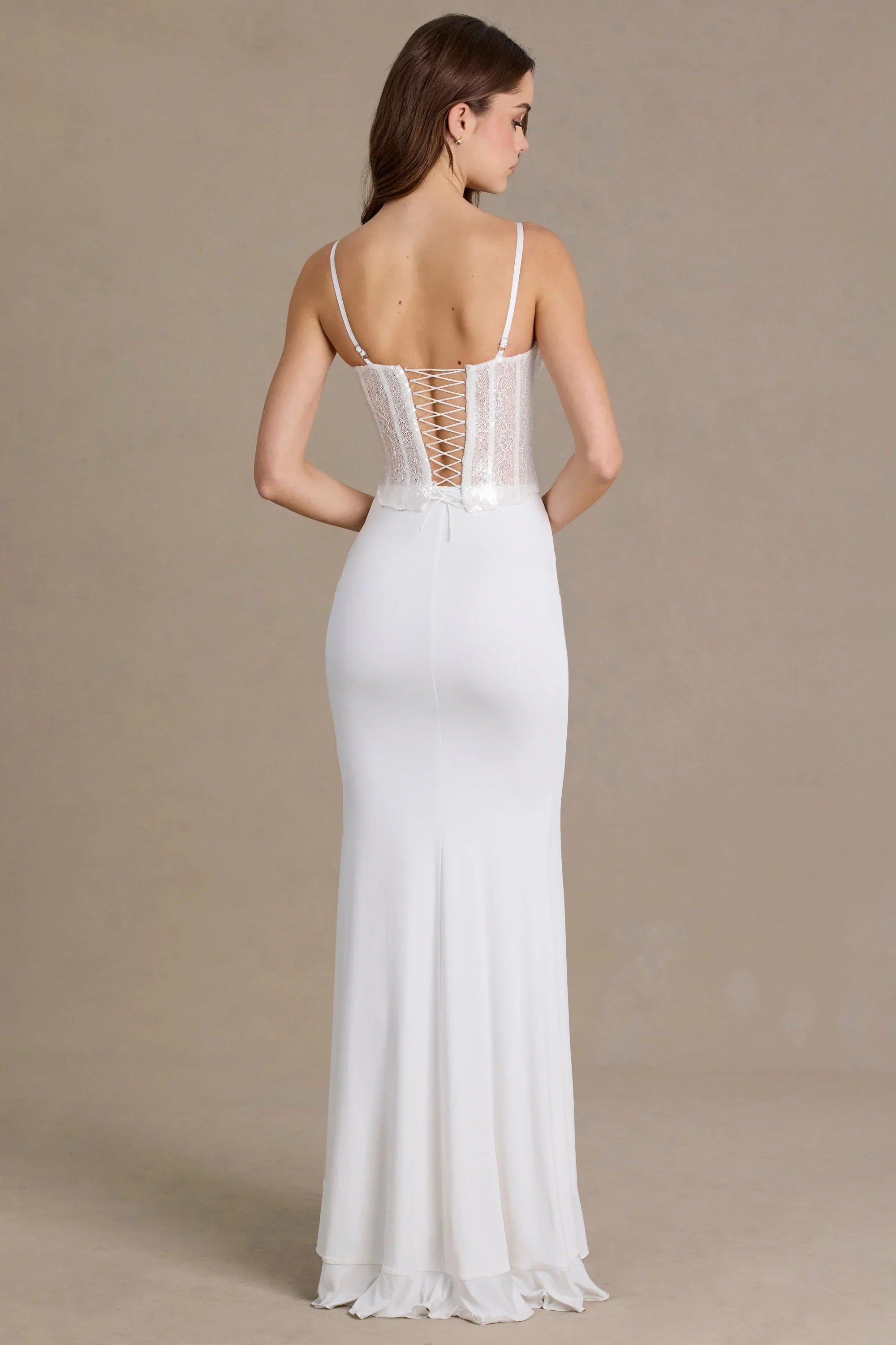 Embellished Lace Corset Gown in White