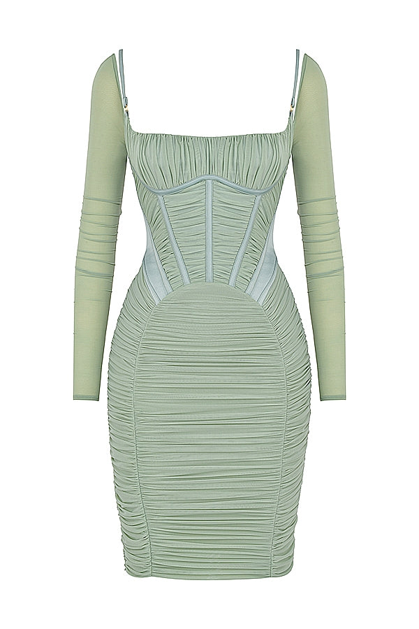 green gathered corset dress