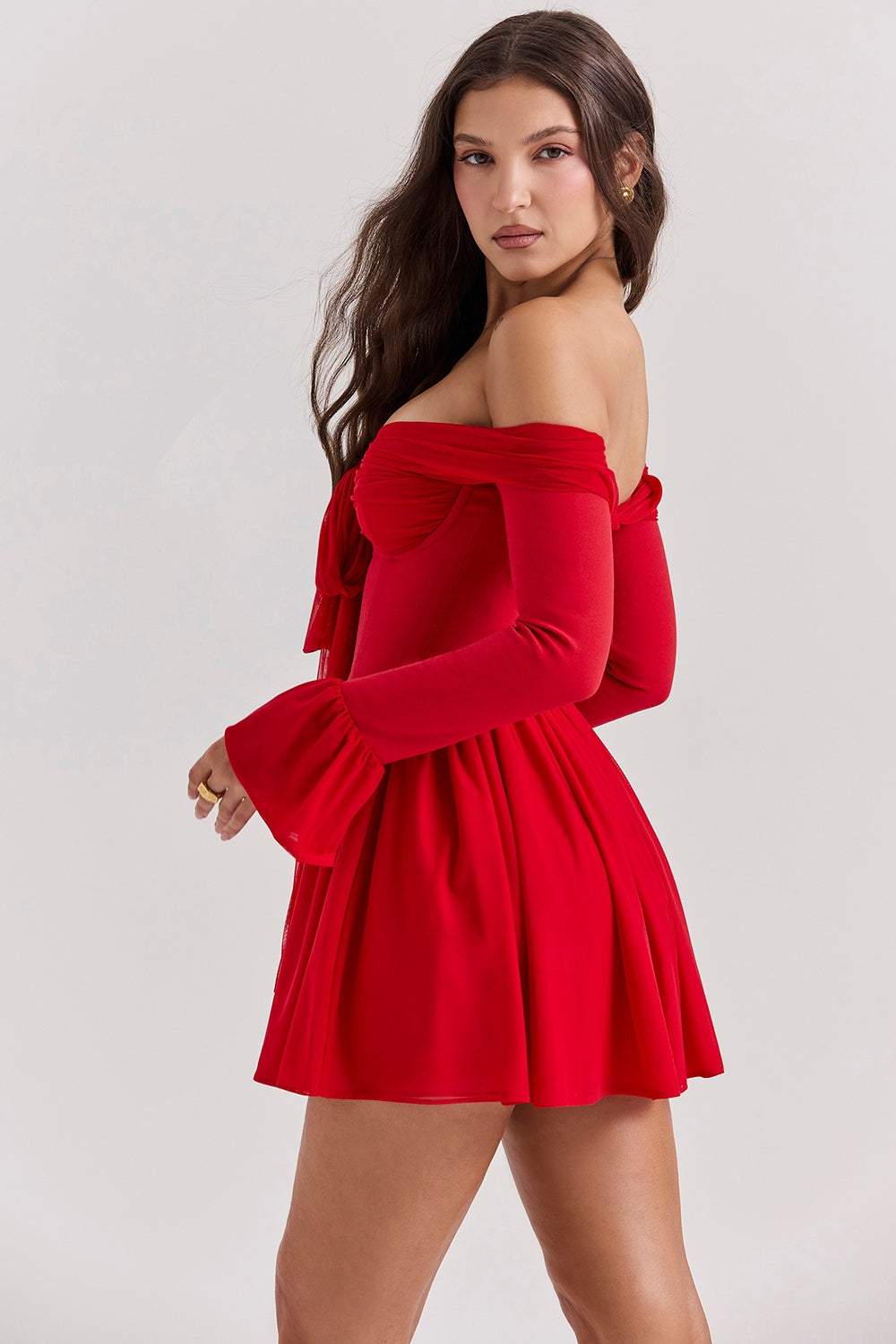 scarlet off shoulder dress