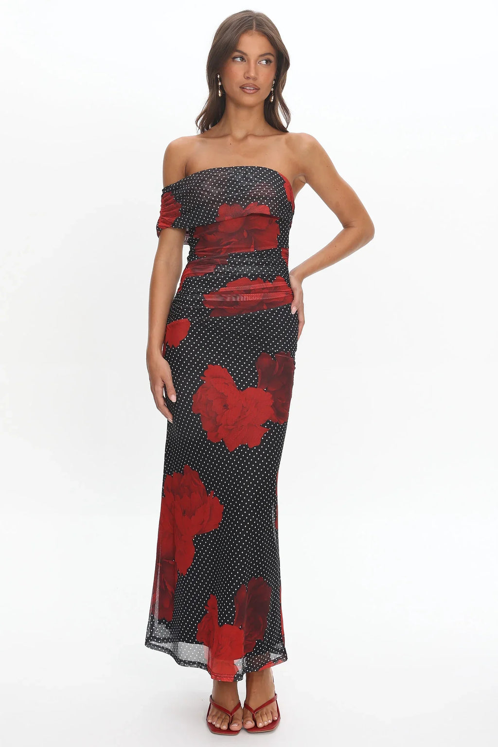 Gala One-Shoulder Maxi Dress Rose Black