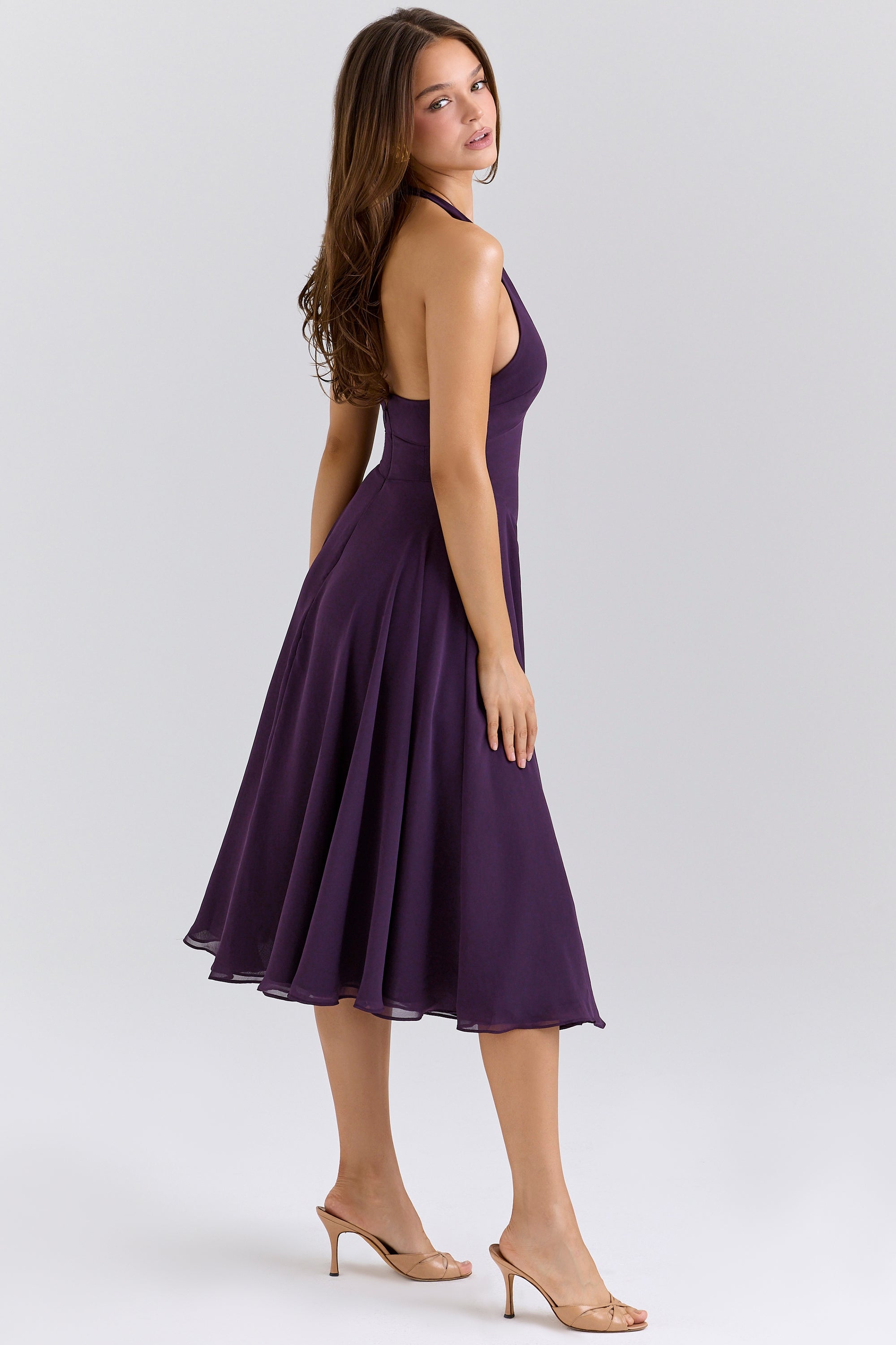 grape georgette halter sundress
