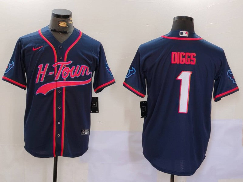 Men's Houston Texans Stefon Diggs #1 Navy Game Player Jersey1