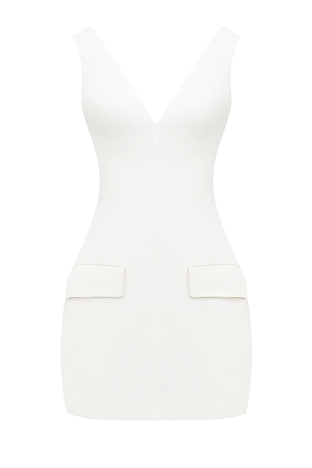 white plunge mini dress