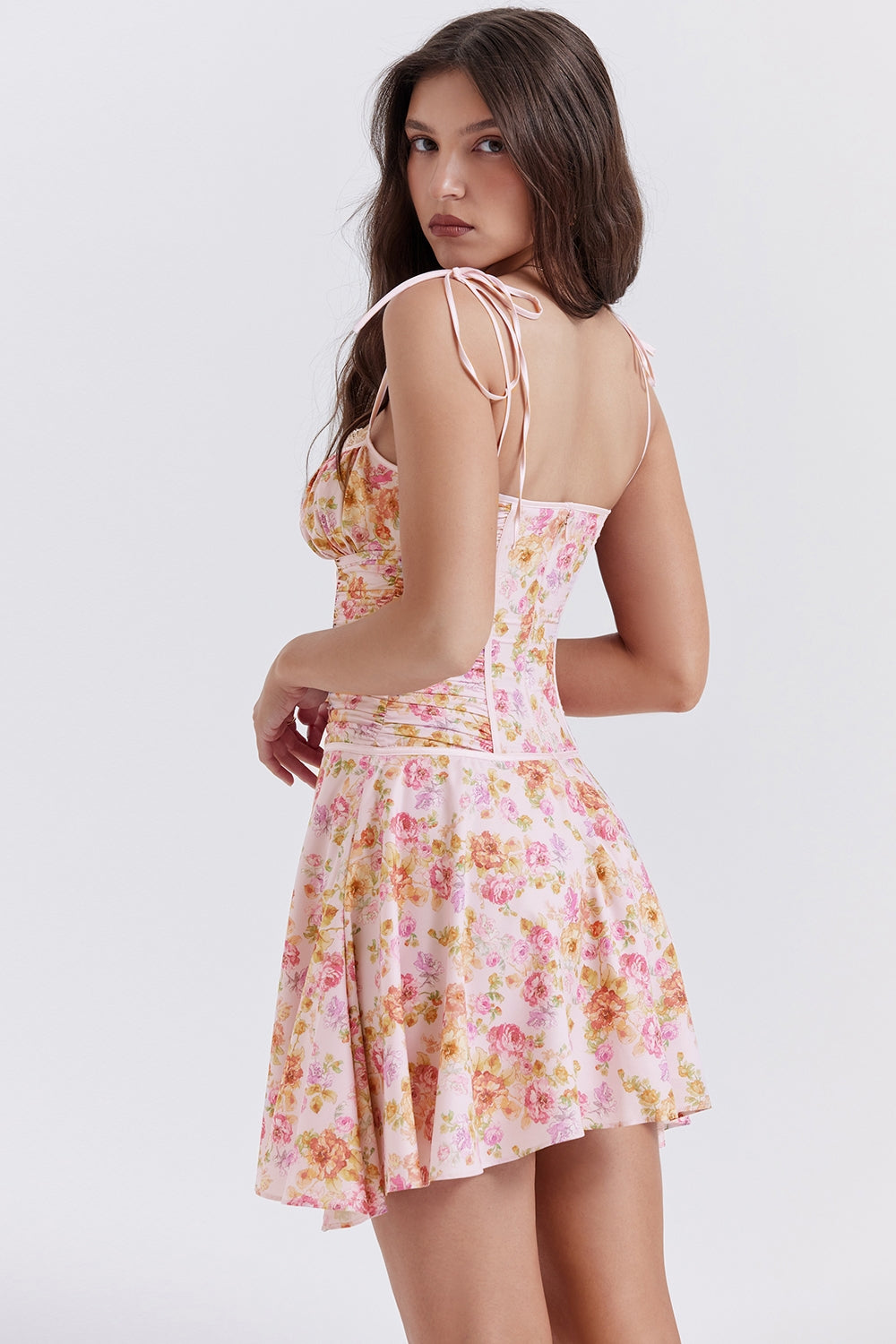 light lavender print corset dress