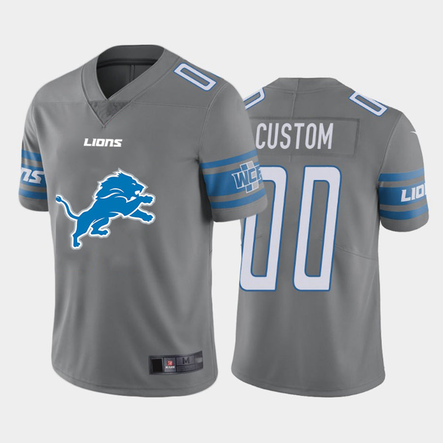 Custom1 Detroit Lions Gray Team Big Logo Vapor Untouchable Limited Jersey1 Stitched American Football Jerseys