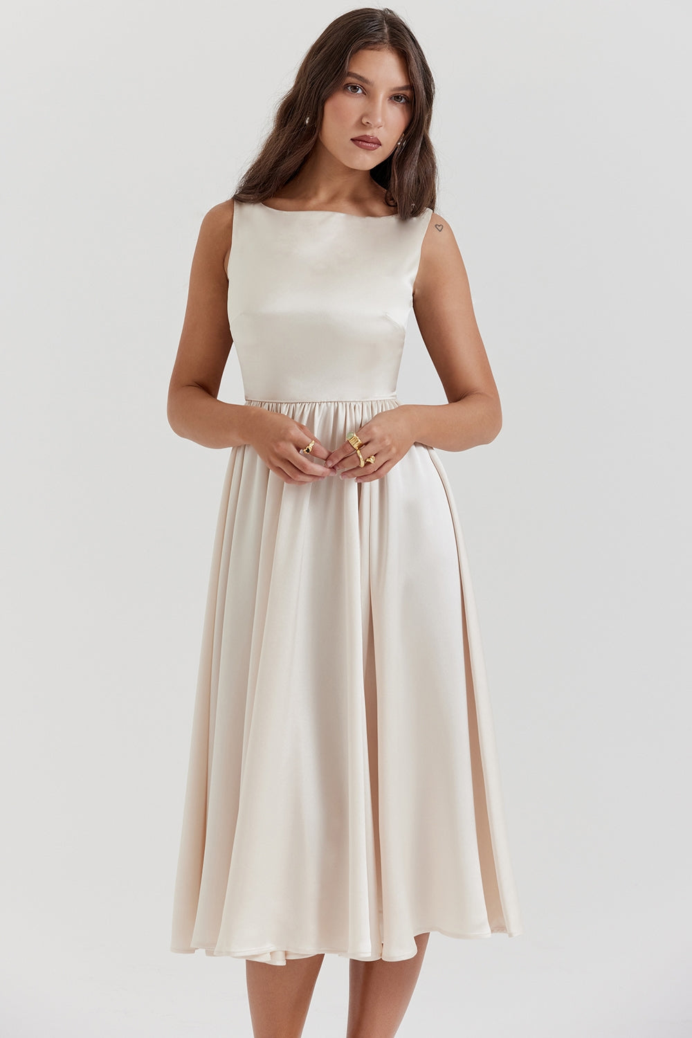vintage cream midi dress