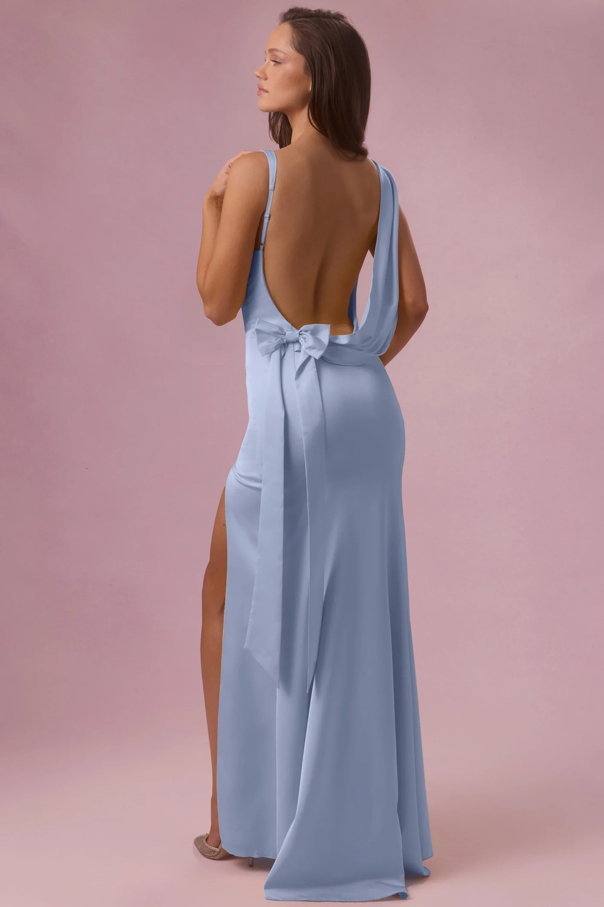 Satin Draped Bridesmaid Dress in Powder Blue