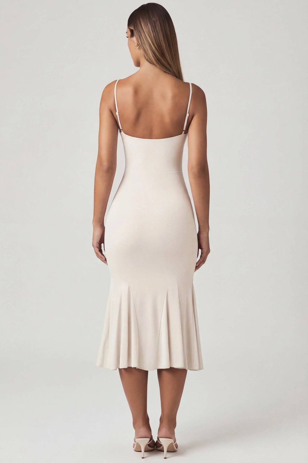 V-Neck Godet  Midaxi Dress in Ivory