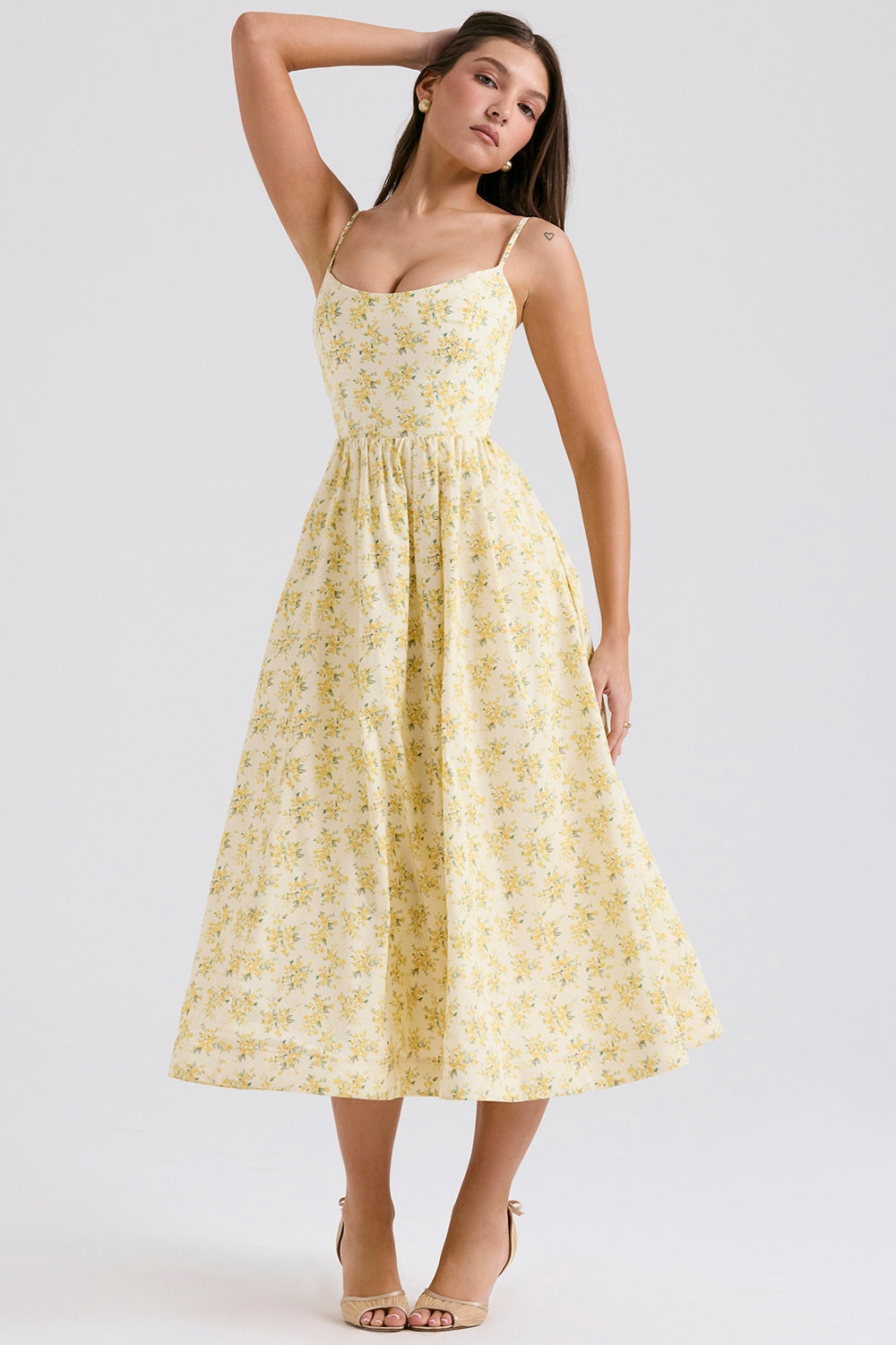 buttercup vintage floral print cotton corset sundress
