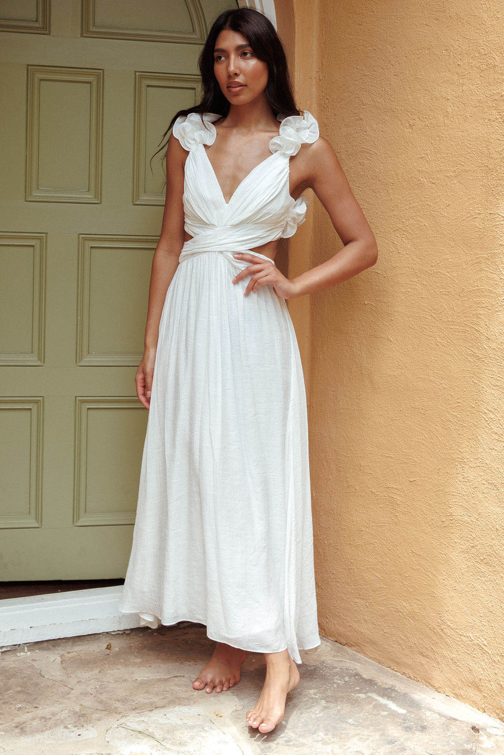 Madara Laced Back Ruffle Dress White