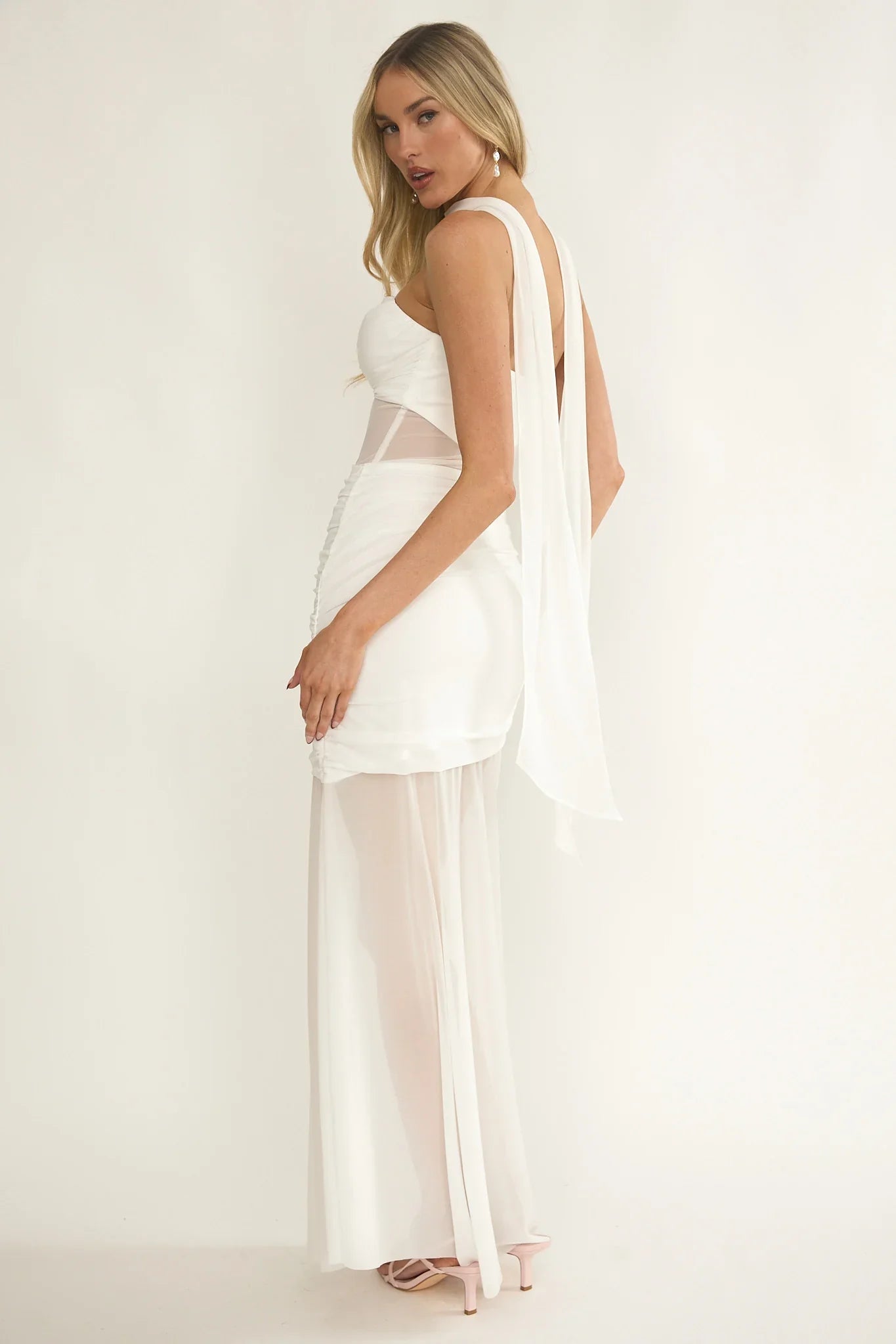 Lumiere Strapless Sheer Mesh Dress White
