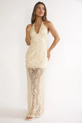 One Night Halterneck Maxi Dress Sequin Butter