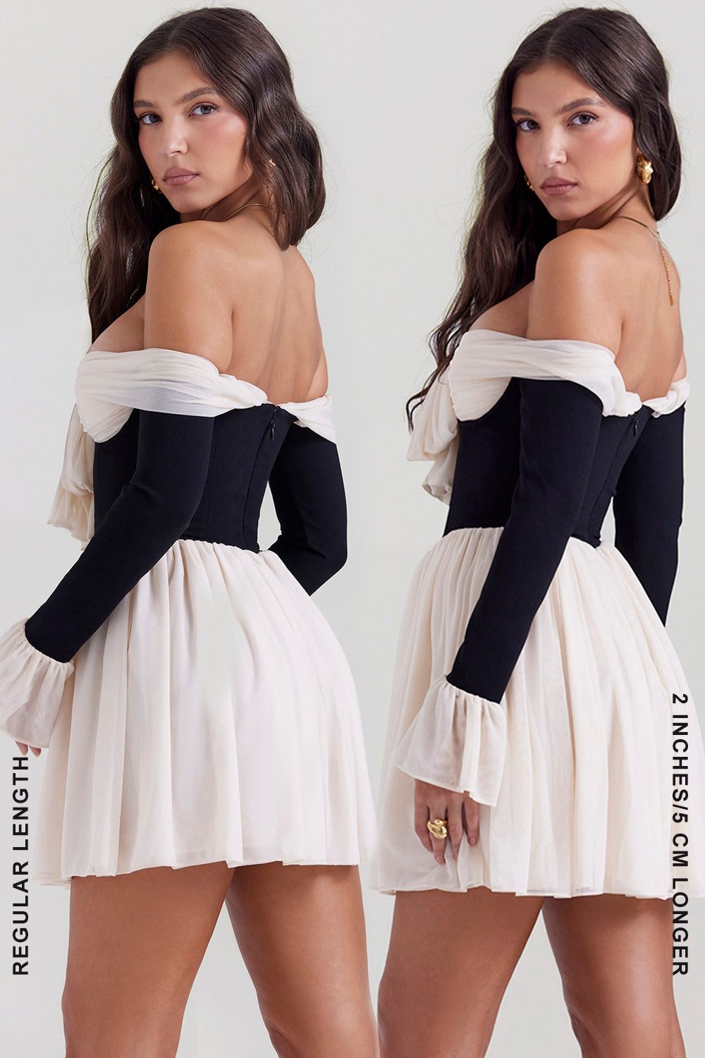 black & cream off shoulder dress
