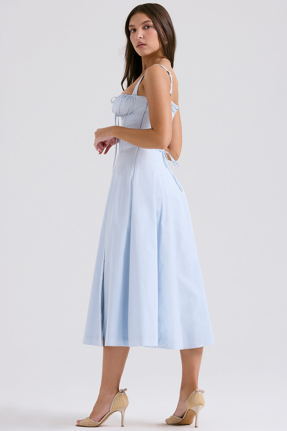 soft blue cotton bustier sundress